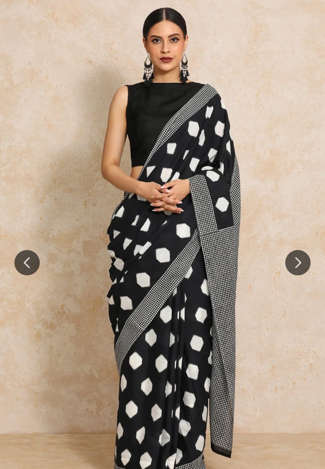 Cotton Mulmul Saree in black and white abstract print – Pure cotton handblock printed saree wholesale by Fabtexs